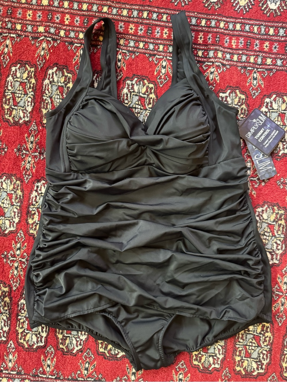 Simply Swim Tummy Control Black Ruched One-Piece Swimsuit 16W/1X